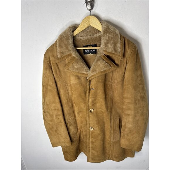 Vintage Mac Mor Suede Shearling Coat Tan Lambskin Western Men L Dmg - Picture 1 of 10